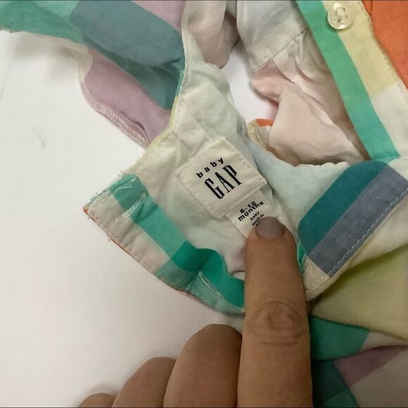 GAP pastel plaid smocked flutter dress baby girl 6-12m - Picture 3 of 5